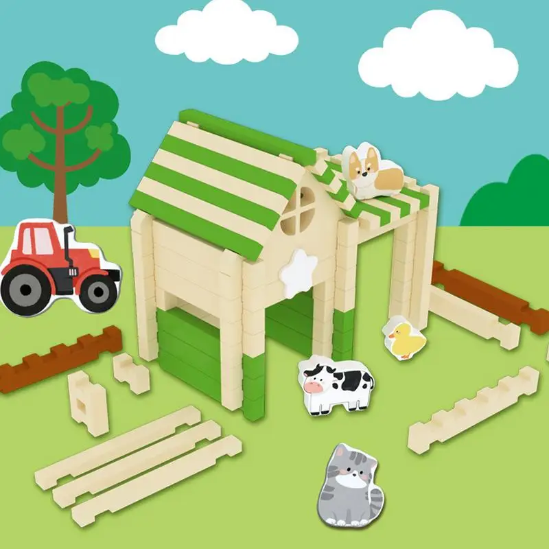 Bloques de construcción de madera para niños de más de 3 años, juguetes de bloques de construcción de mortaja y espiga, juego de bloques de madera