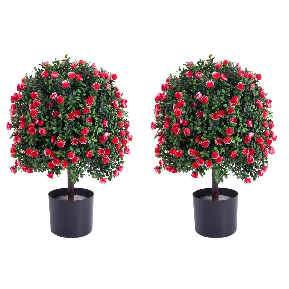 

2pcs Artificial Rose Topiary Ball Tree, Evergreen Shrubs Bushes With Pot, Potted Bushes Fade-resistant Potted Plants For Home