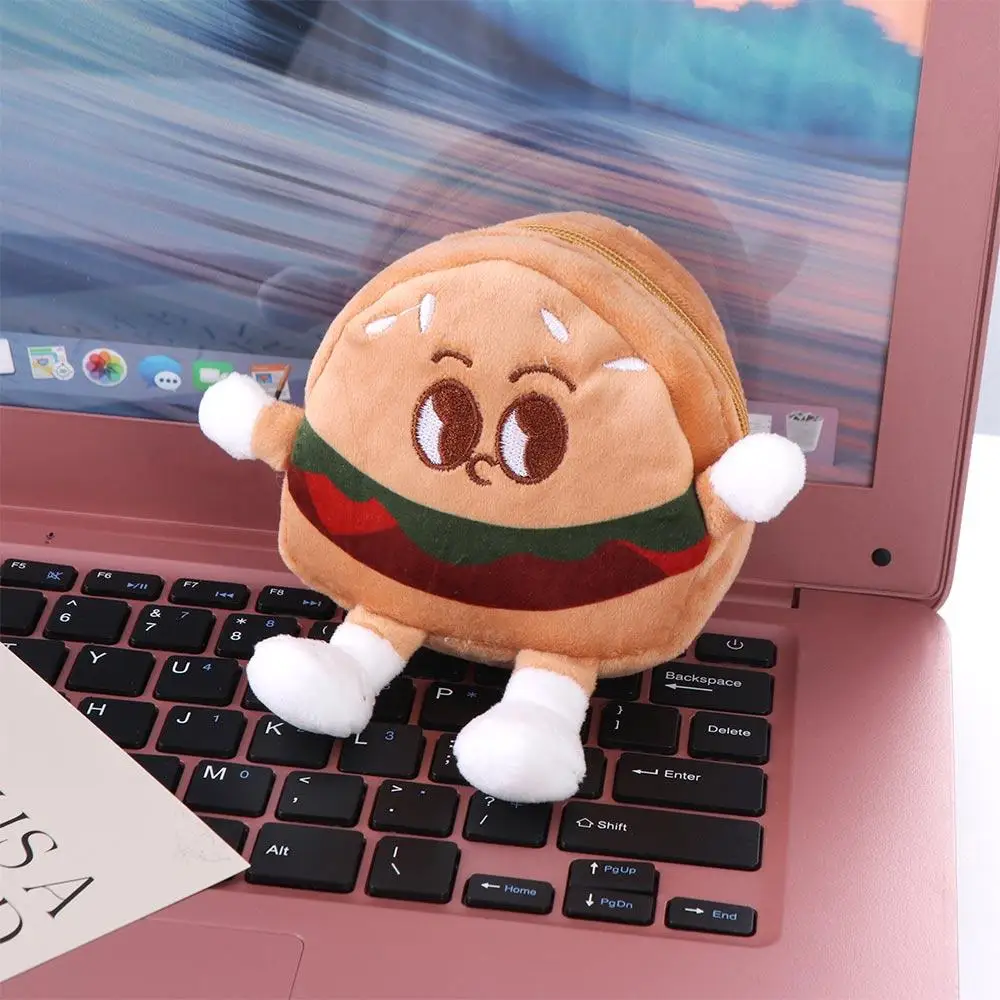 Card Bag Hamburger Hamburger Plush Coin Purse Creative Plush Cartoon Zipper Wallet Kawaii Zipper Anime Mini Storage Bag Kid Gift