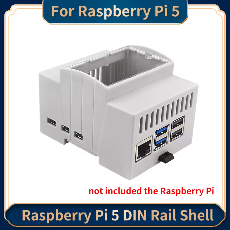 Raspberry Pi 5 custodia in ABS guscio su guida DIN ventola di raffreddamento opzionale dissipatore di calore in alluminio per pannelli elettrici per RPi 5