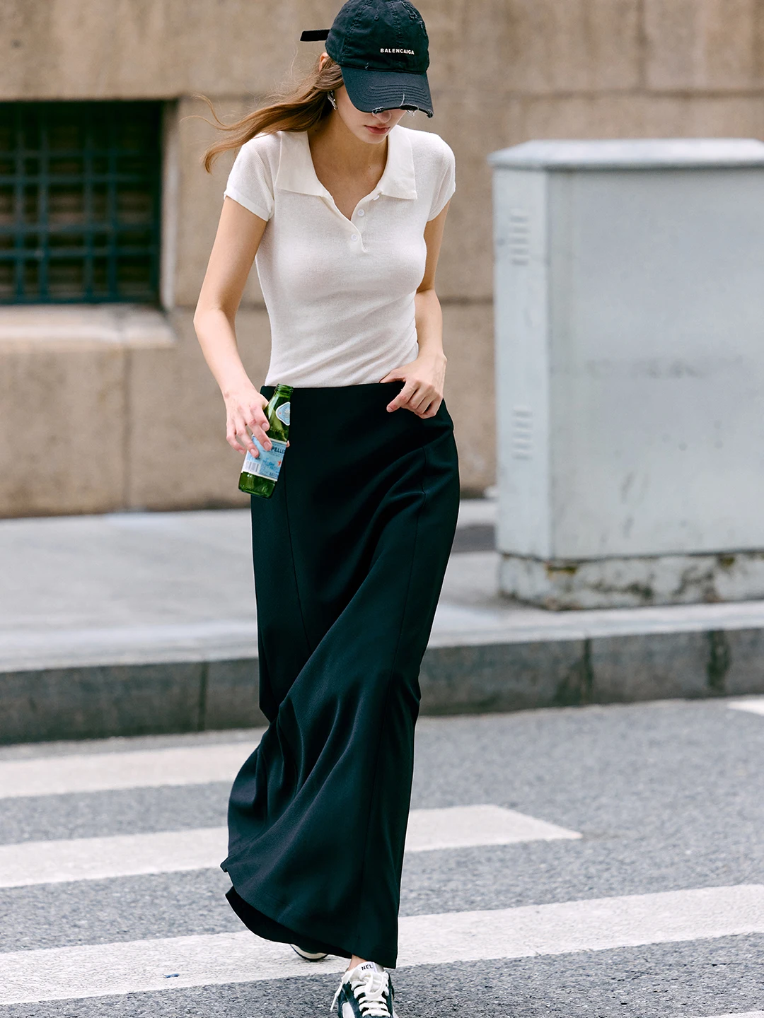 Luna7xi Women's A-Line Midi Skirt High Waist Korean Style Pockets Back Split Slimming Elegant Early Autumn Long Skirt