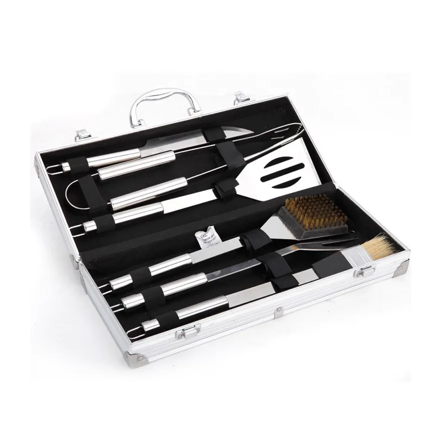 

BBQ BBQ Tool Set, Stainless Steel Tube Handle Outdoor Household Grill 6-piece Set Portable Outdoor Picnic Equipment