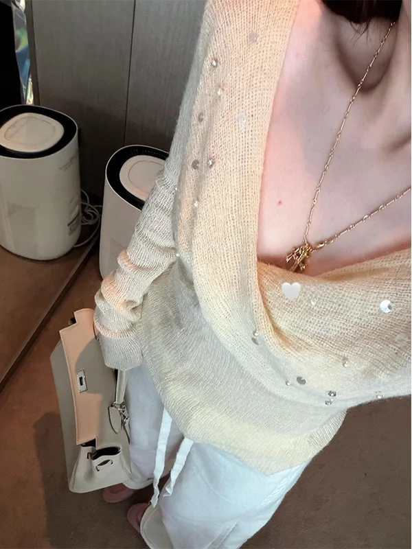 

Ele V-Ne Knitwear Women's Slim Fit Inner Wear Outerwear Capable Pure Desire High-End Feel Base irt Commute Sle