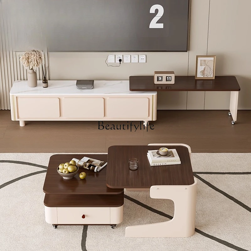 طاولة قهوة على طراز العصور الوسطى لغرفة المعيشة، شقة صغيرة منزلية، طاولة شاي مربعة قابلة للإزالة وقابلة للسحب