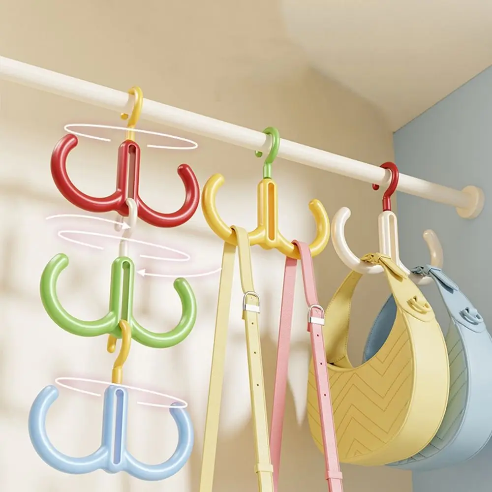

3Pcs Multipurpose Dopamine Rotating Hook Hanging Space Saving Clothing Hanger Stackable Plastic Scarf Hat Bag Organizer for Home