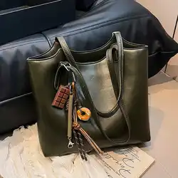 Vintage Green Soft Leather Tote Bags Women New Fashion Niche Large Capacity Underarm Bags Elegant Commute One Shoulder Bags