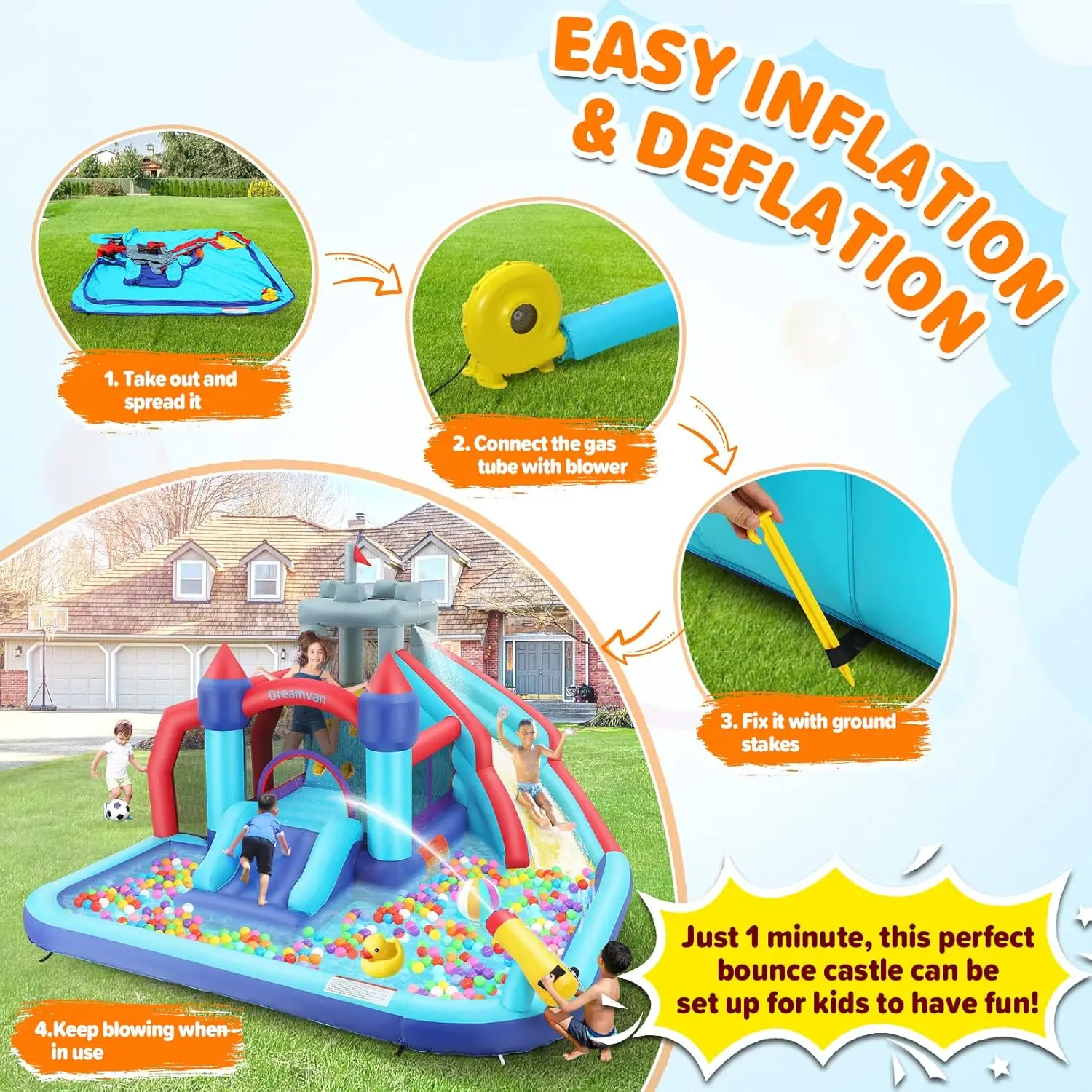 Grote Opblaasbare Waterglijbaan Voor Kinderen, 13x12ft 10-In-1 Waterglijbaan Bounce Huis Met Zwembad/Klimmuur/Springgebied/2 Glijbanen, G
