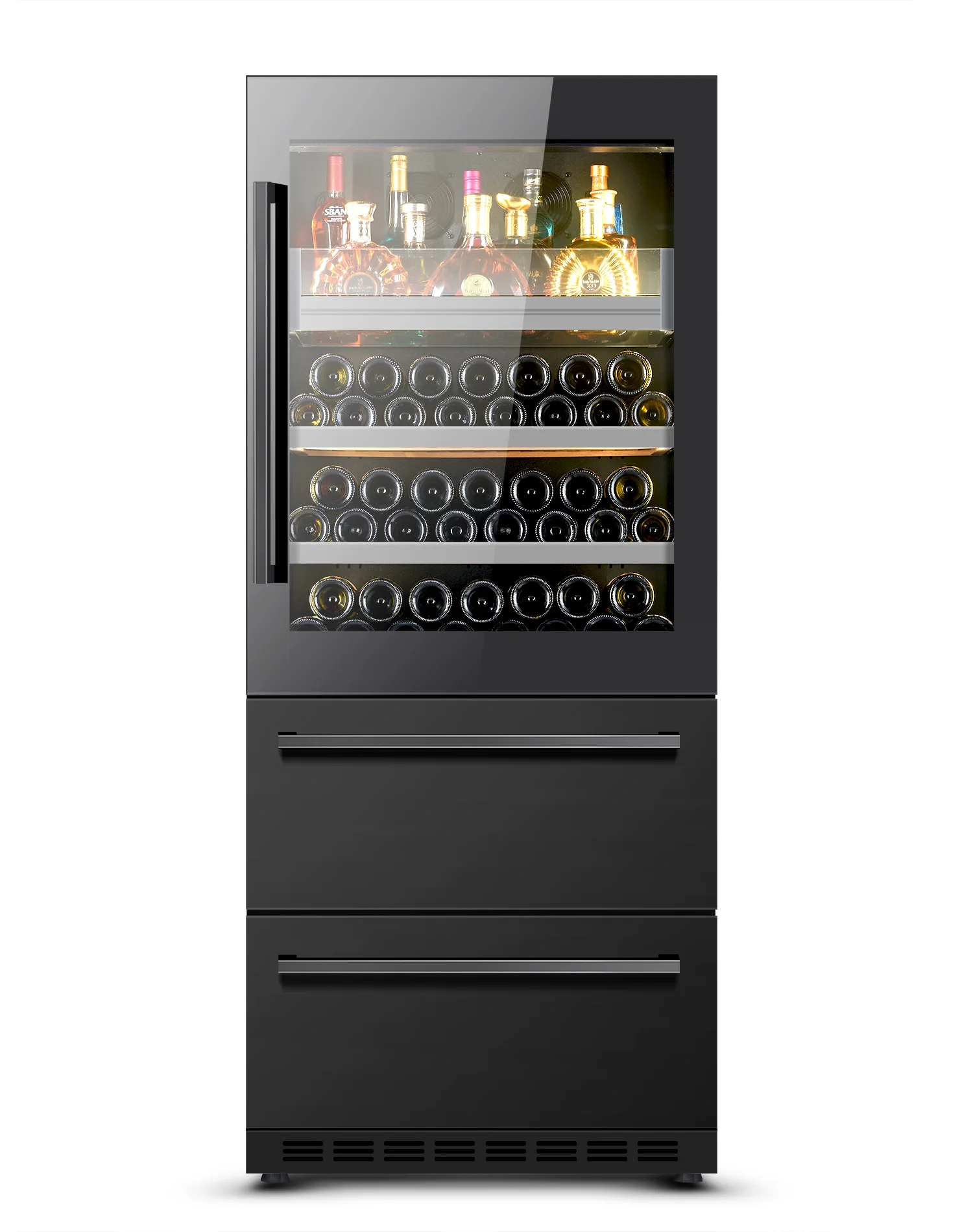 Wine Chiller 2 Beverages Drawers Combination Black Color Home Built in Wall Refrigerator with Light