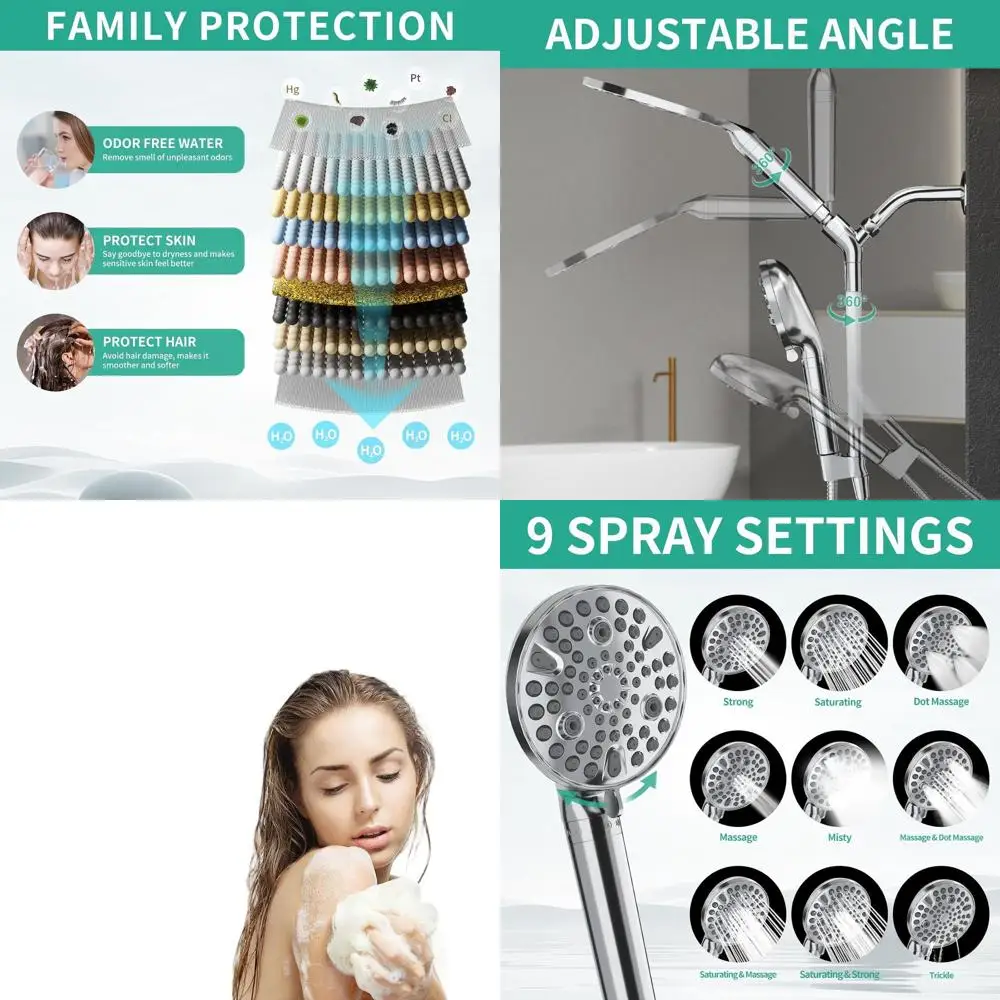 

Душевая лейка высокого давления с двойным режимом (тропический ливень и ручной), с фильтром, хромированная отделка