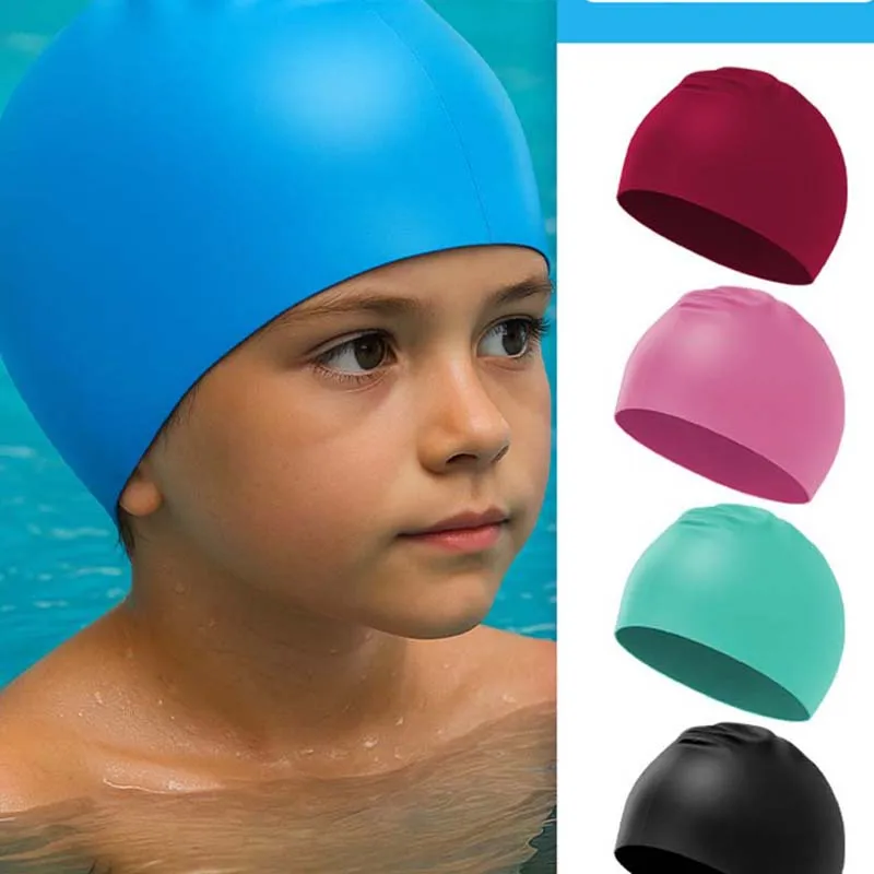 

Children's Ear-Protecting Waterproof Swimming Cap With High Elastic Silicone Long Hair Swimming Cap Sports High Value Children's