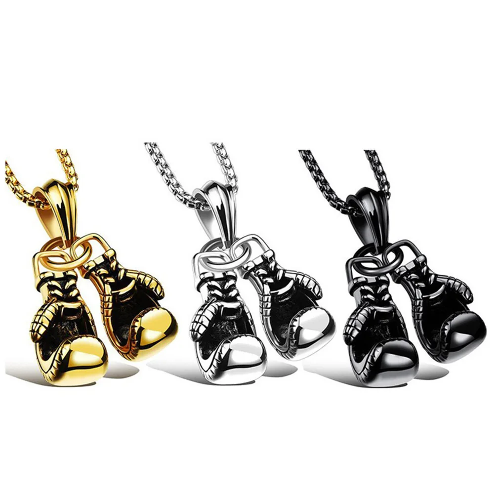 

2pcs Boxing Necklace Punk Necklace Silver Punk Pendant For Women Men Collarbone Chain Fashion Jewelry Gift Accessory