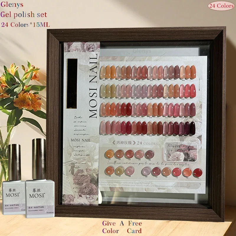 

Glenys 24 color Luoyang rose nail polish gel net red popular semi permanent immersion color card nail salon nail art varnish set