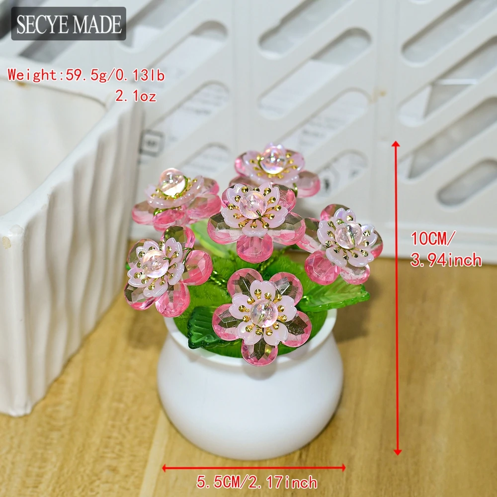 Artificial Pink Small Flowers Potted Acrylic Handmade Car Decoration Ornament Table Fake Flowers Ornament Bonsai Flowers L18