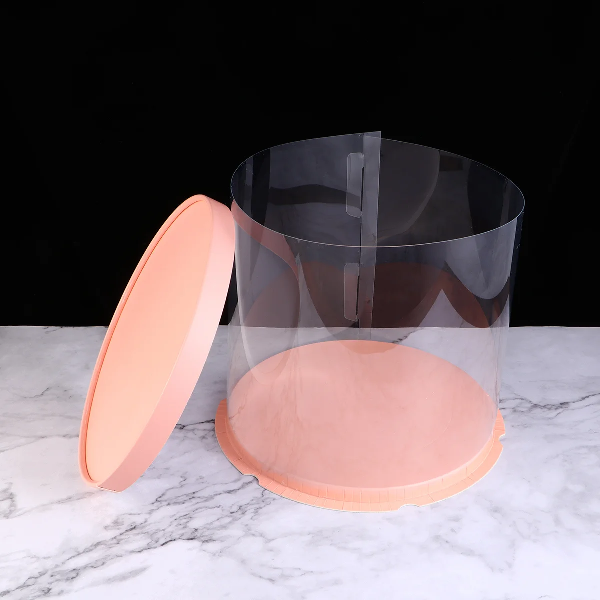 Cake Box Round Transparent Pink Double-Layer Eco-Friendly Pet Material Easy Assemble Cake Packaging Boxes for Bakery