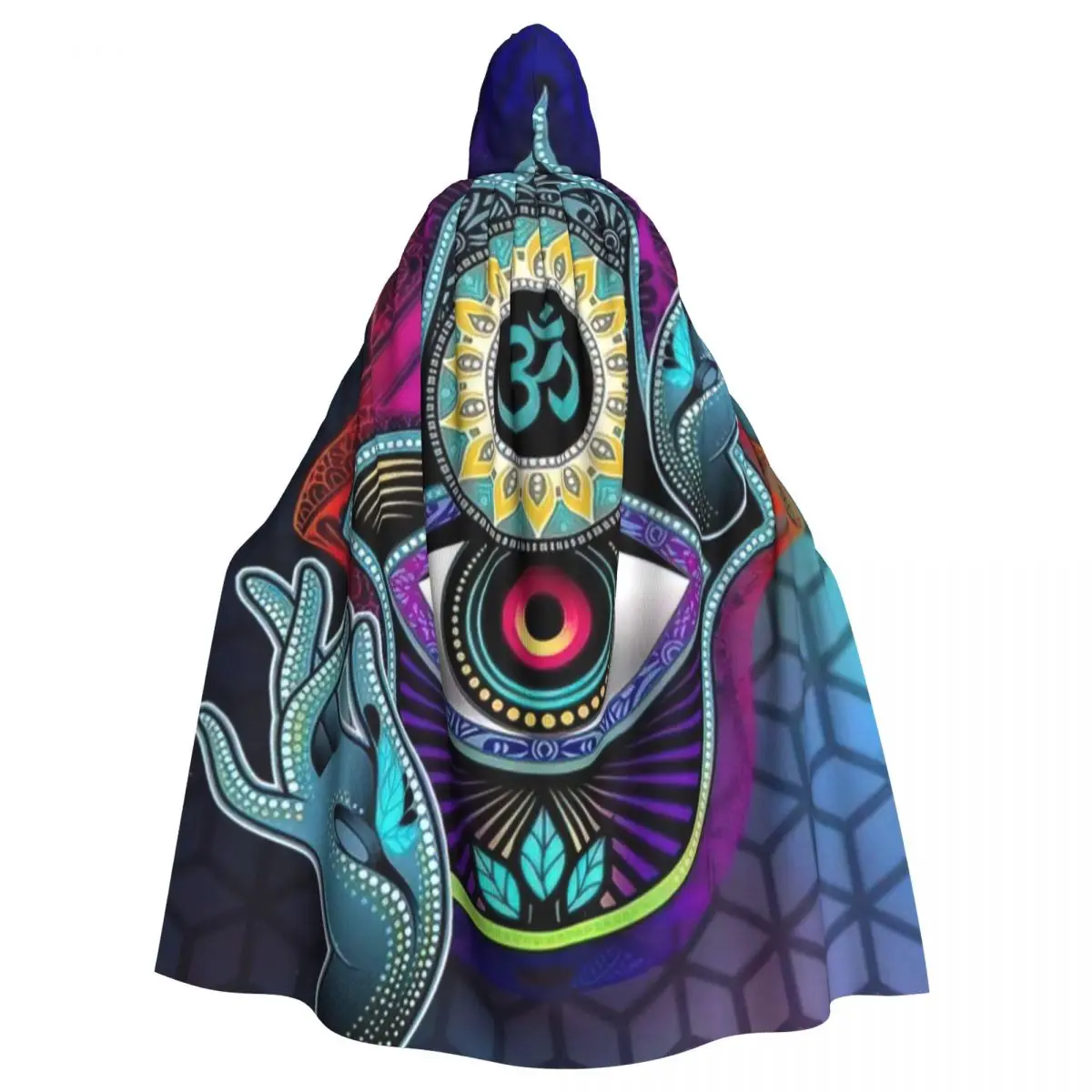 Mandala Hamsa Art Hooded Cloak Halloween Party Cosplay Woman Men Adult Long Witchcraft Robe Hood