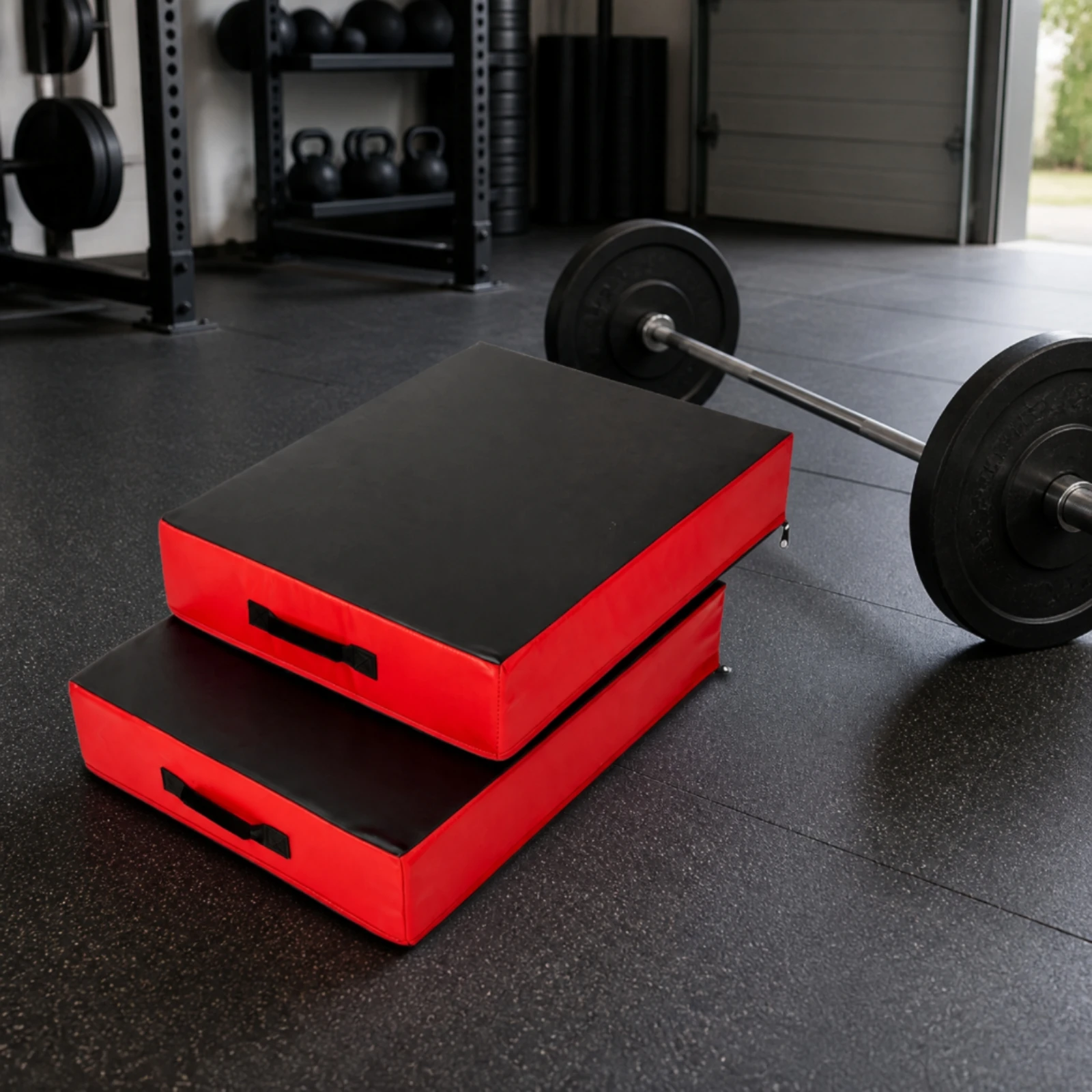 2 Pieces Barbell Drop Cushion Mat Shock-Absorbing Barbell Landing Mat with Carrying Handles for Weightlifters, Commercial Gym