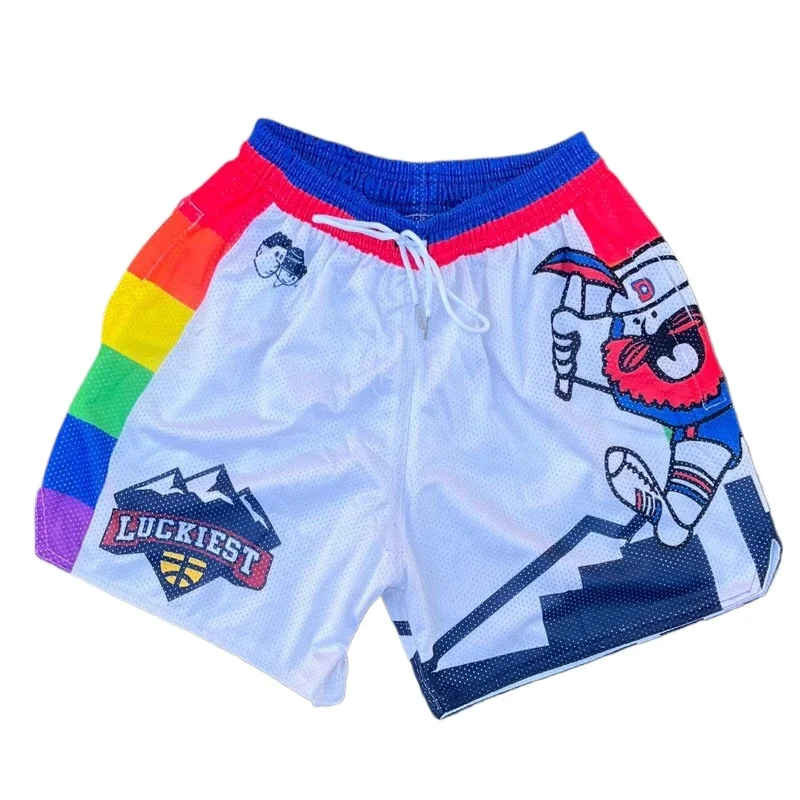 

Мужские летние спортивные шорты для баскетбола, бега, спортивные шорты, мужские y2k, повседневная сетчатая одежда с принтом