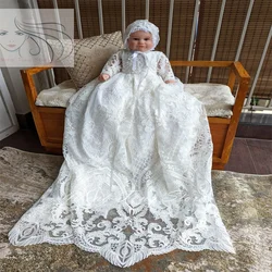 Elegant Lace Christening Gown for Baby Long Sleeve First Communion Dress Toddler Infant Baptism Gowns