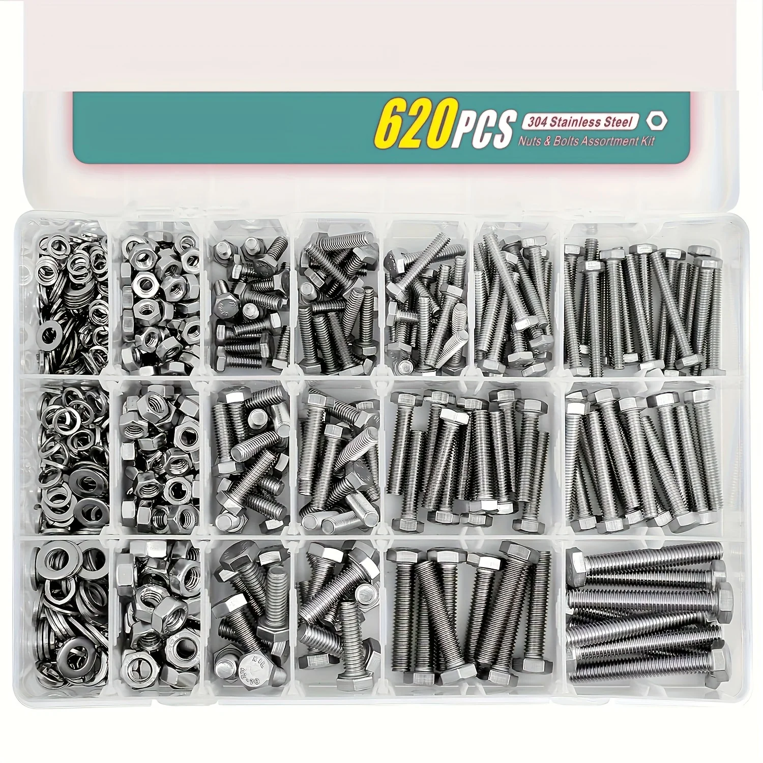 M6 M8 M10 Heavy Duty Bolts and Nuts Assortment Kit, 304 Stainless Steel, Includes 8 Most Common Sizes