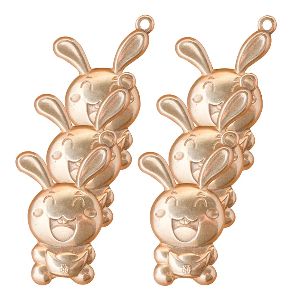 6Pcs Brass Bunny Keychain Charms Pendant DIY Accessories Retro Rabbit Zodiac Hanging Decor Brass Bunny Ornament - view 4