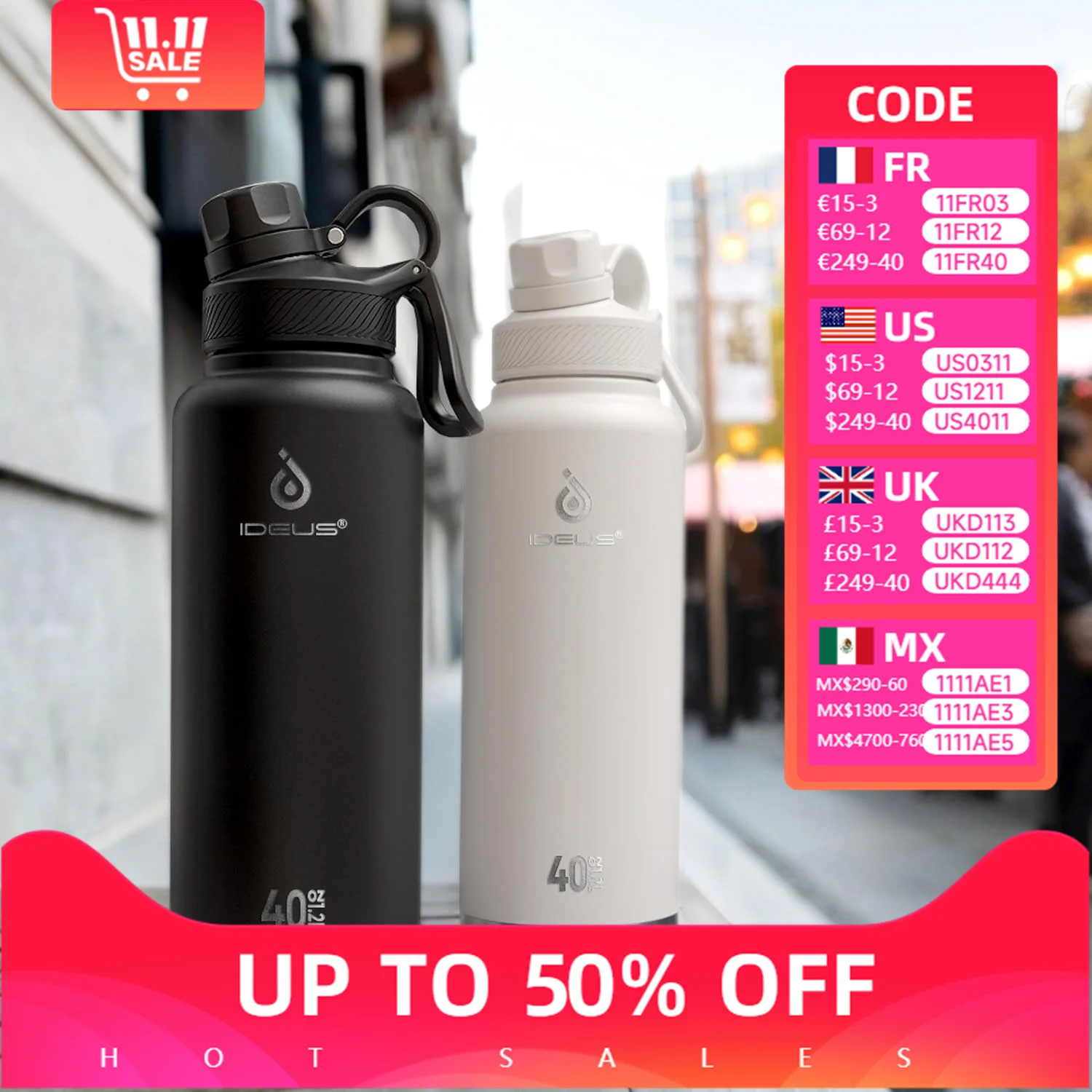 

Ideus 40oz large-capacity stainless steel double-layer vacuum insulated cup with 2 leak-proof LIDS, suitable for outdoor travel,