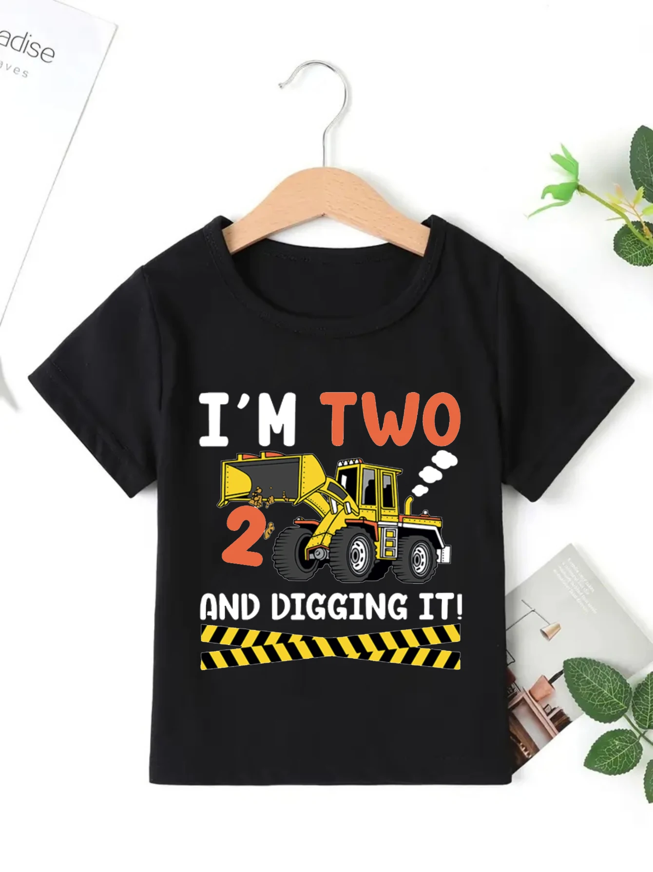 

2nd&3rd Birthday Party I Am Two/Three And Digging It Tractor Car Printed T Shirt Boys Birthday Gift For Boys Kawaii Kids Clothes
