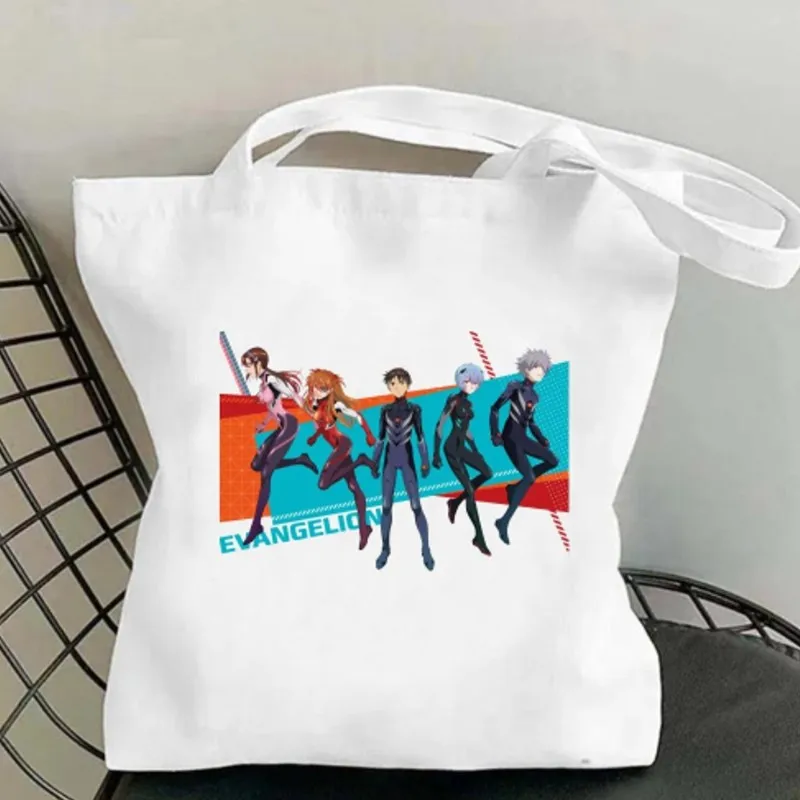 Bilibili E-Evangelion Anime Women Shoulder Bags Casual Handbag Tote Bag Large Capacity Cotton Shopping Bag