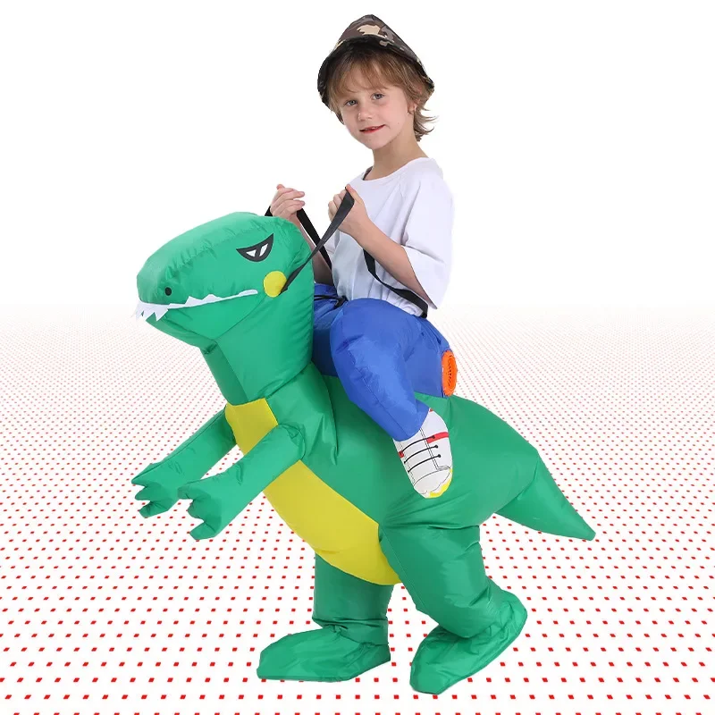 Opblaasbare Groene Dinosaurus Cosplay Kostuum Voor Volwassen Kinderen Jongens Meisjes Kindertuin Optreden Halloween Carnaval Grappige Outfits