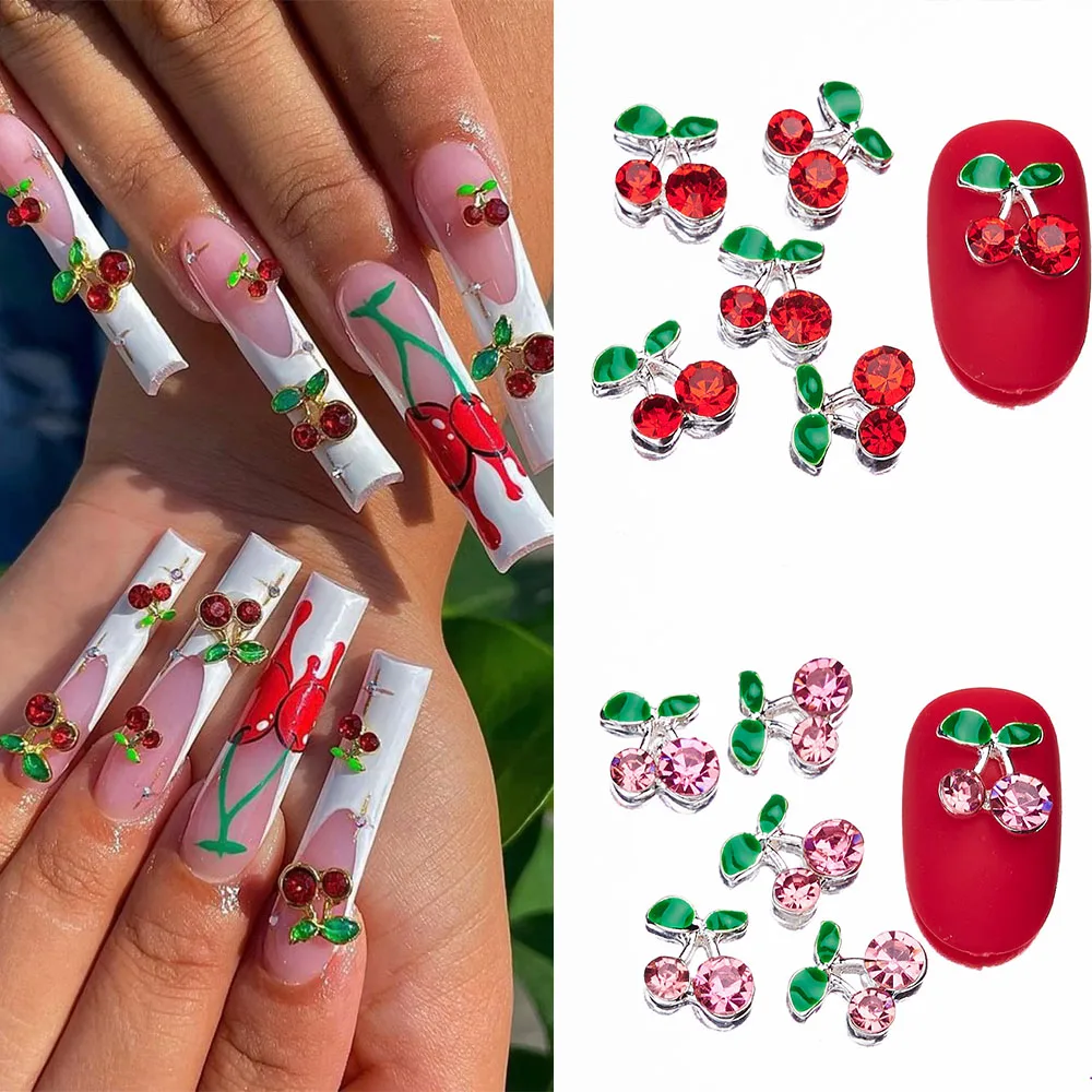 20 pz/pacco 3D Cherry Nail Charms Clear/Red/Pink Crystal Alloy Nail Art Decor Luxury Metal Sweet Glitter Cherry Nail strass * 1