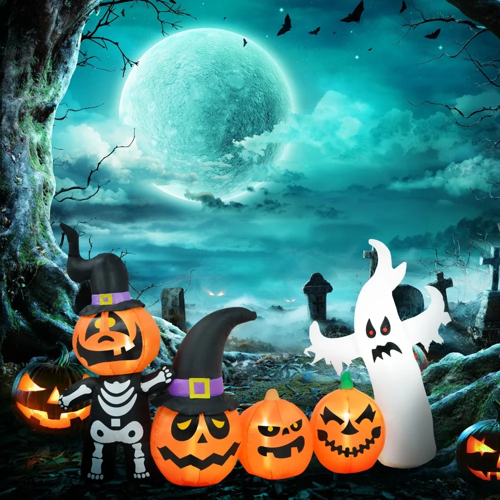 

7.5ft Inflatable Halloween Pumpkin Ghost Family, Yard Display, 88.6 W x 16.5 D x 50.8 H