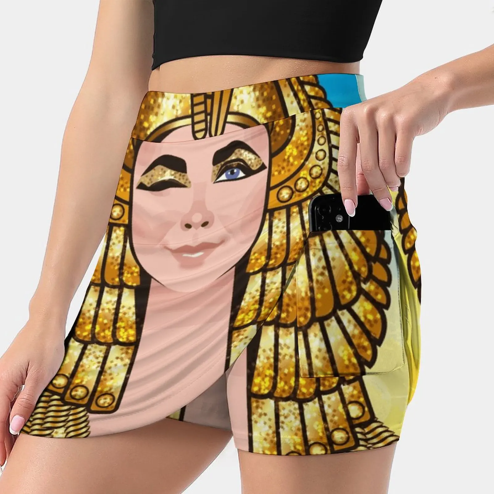 A Wink & A Smile Women's Fashion Sporting Skirt With Pockets Tennis Golf Running Skirts Cleopatra Queen Icon Legend Egypt