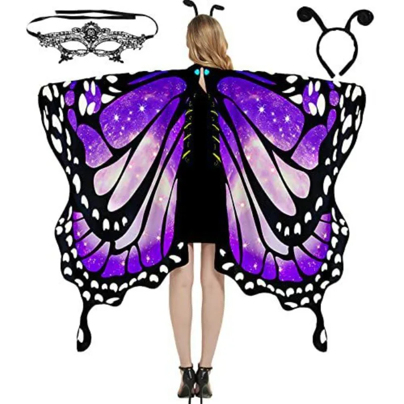 Womens Twirling Butterfly Wings Cape Belly Dance Shawl Fancy Costume Accessory Rave Stage Performance Dress-up Halloween Cosplay - view 3
