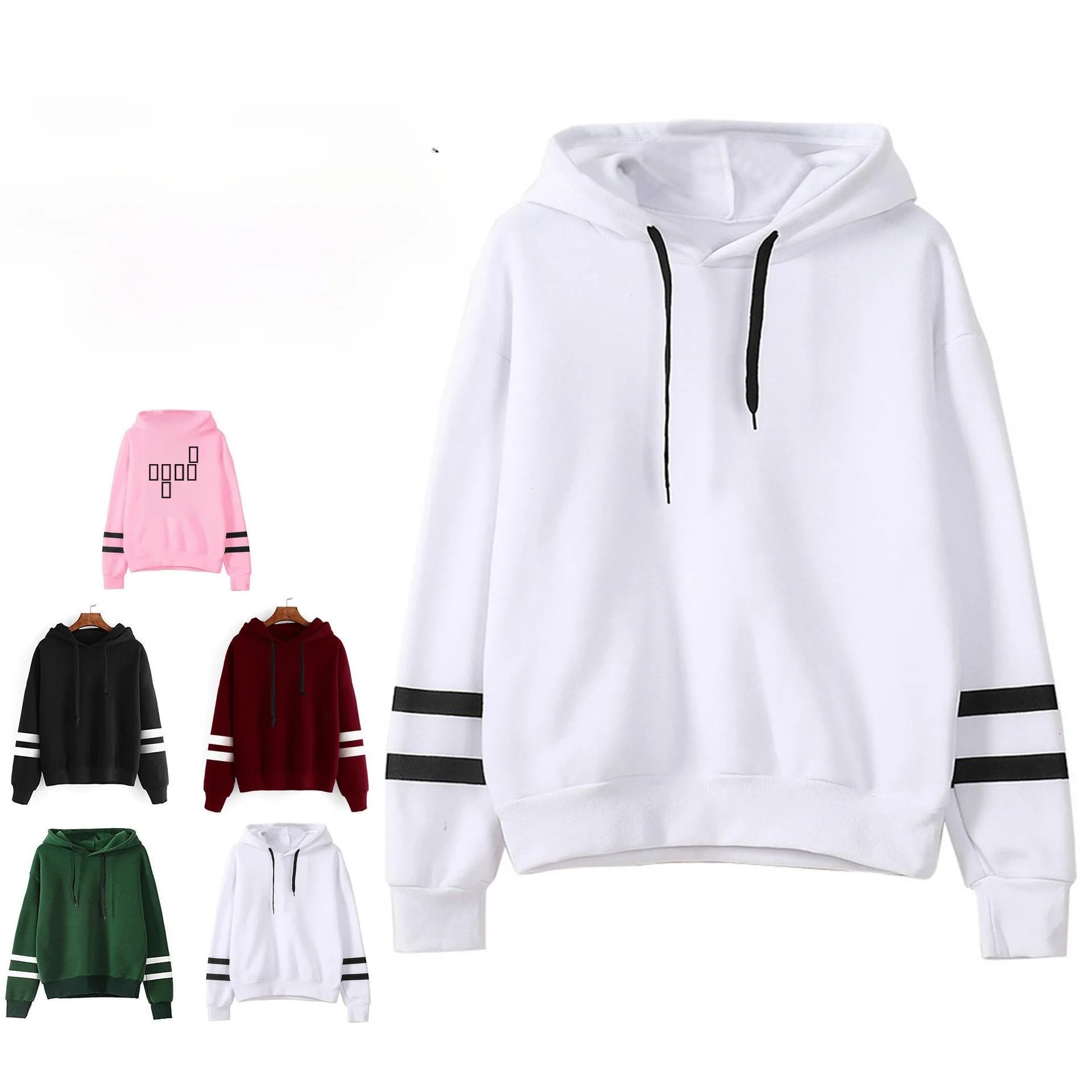 Double Bar Blank Hoodie-Sweatshirt für Damen, lang, Sve Street Sle, Polyester, Frühlingsfaion, lässig, bequeme Passform