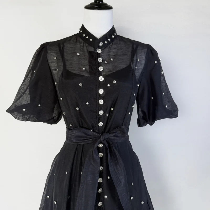 Ele Summer с винтажным принтом Bubble Sve Diamond Studded Midi Dr, женская ветровка Faion Thiened, китайская одежда...