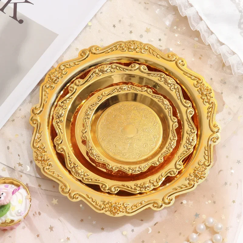 

European Style Gold Dinner Plates, Dessert Plate, Kitchen Serving Dishes, Salad, Round Plate, Cake Tray, Western Steak