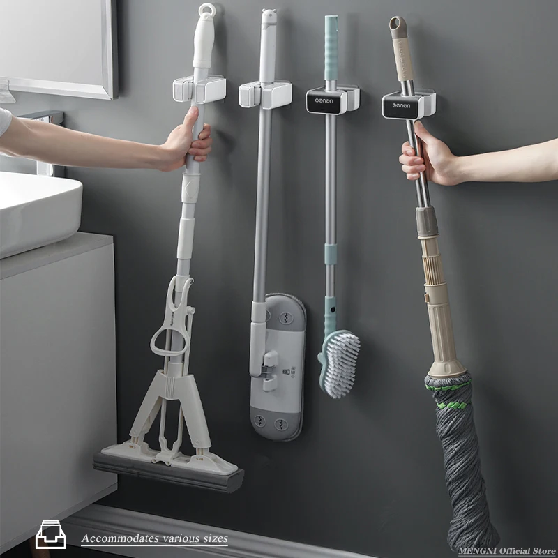 MENGNI Wall Mounted Mop Organizer Holder Wall-Mounted Waterproof Mop Storage Rack Broom Hanger Hooks Household Tools