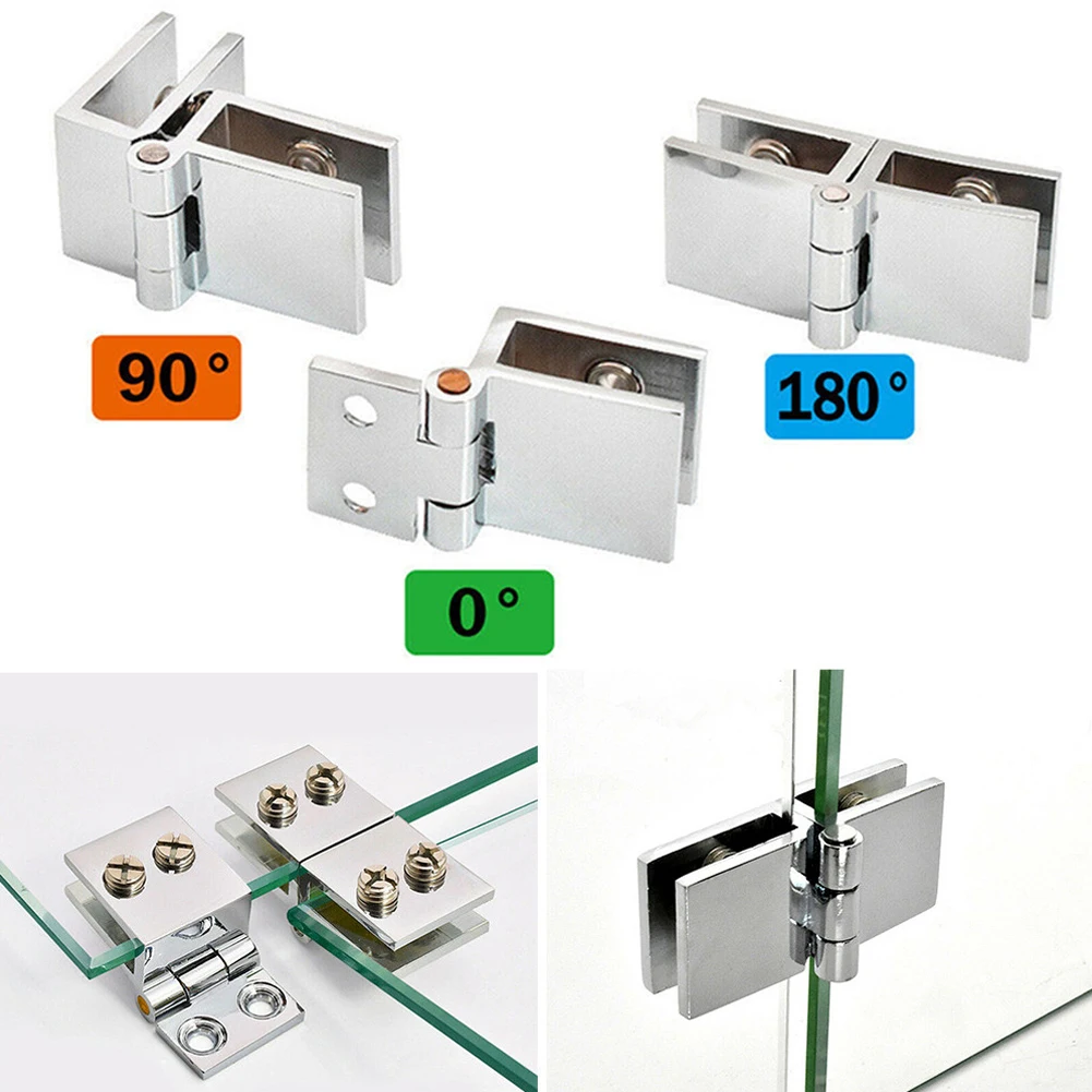 1PC Bathroom Shower Zinc Alloy Glass Door Hinges Cabinet Cupboard Clamp Hinge Hardware 0 Degrees/90 Degrees/180 Degrees Silver