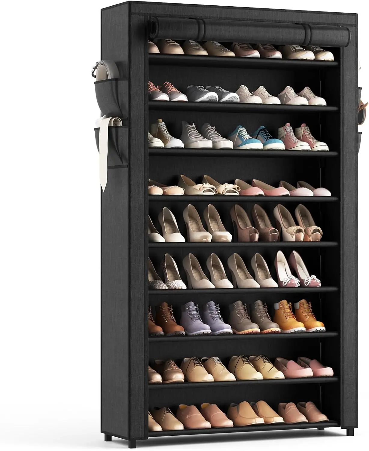 

Shoe Rack with Covers - 10 Tiers Tall Shoe Rack Organizer Large Capacity Shoe Shelf Storage 40 Pairs Space Saving Vertical Shoe