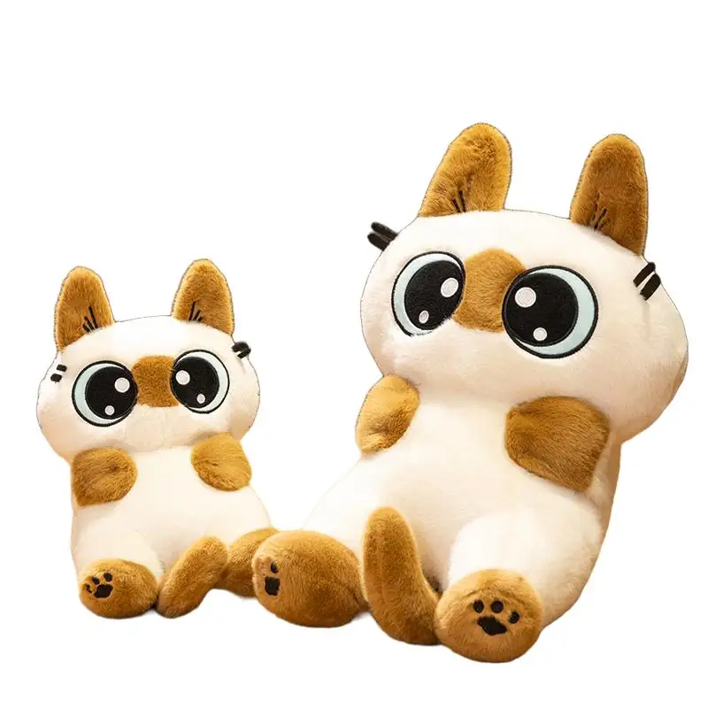 

33/46cm Lying Siamese Cat Doll Plush Toy Soft Stuffed Big Eyes Cartoon Animal Plushie Fluffy Comforting Kids Birthday Present