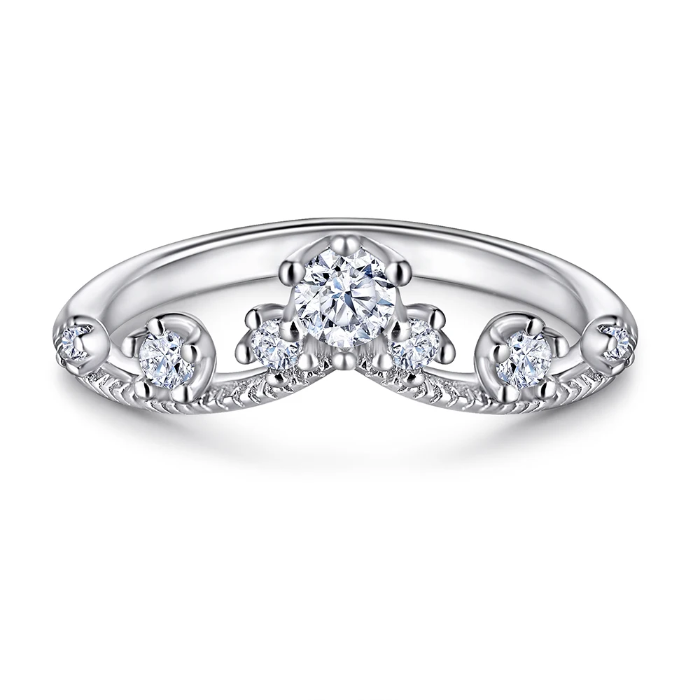 

New Trendy S925 Sterling Silver Round Brilliant Zircon Ring Gold Plated Heart-Shaped Claw Set for Women for Parties