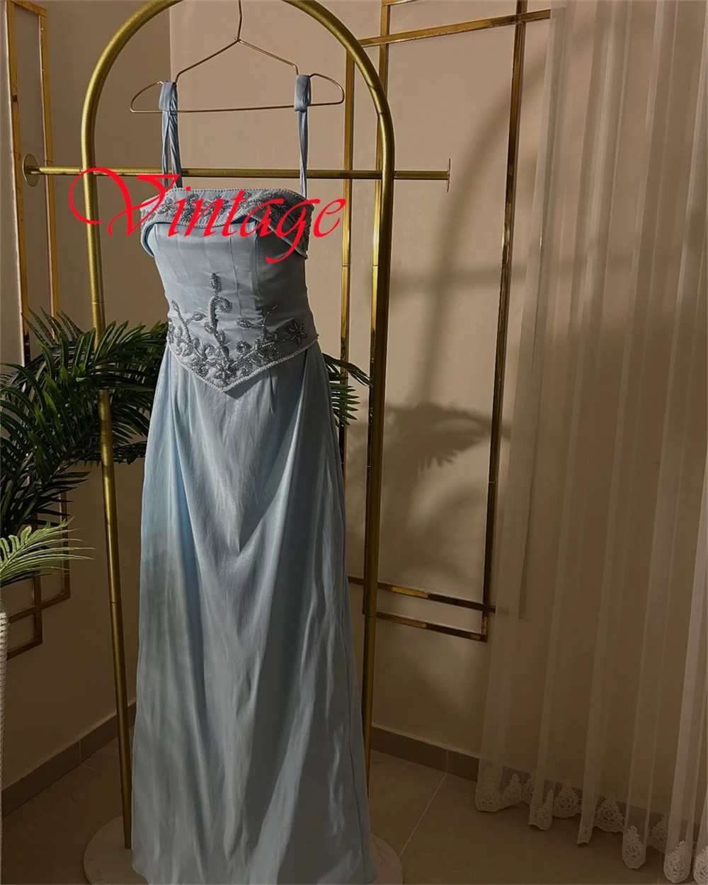 

Customized Exquisit Blue Jersey Evening Dress Elegant Strapless Spaghetti Straps Sleeveless Sweep Train Special Occasion Gowns