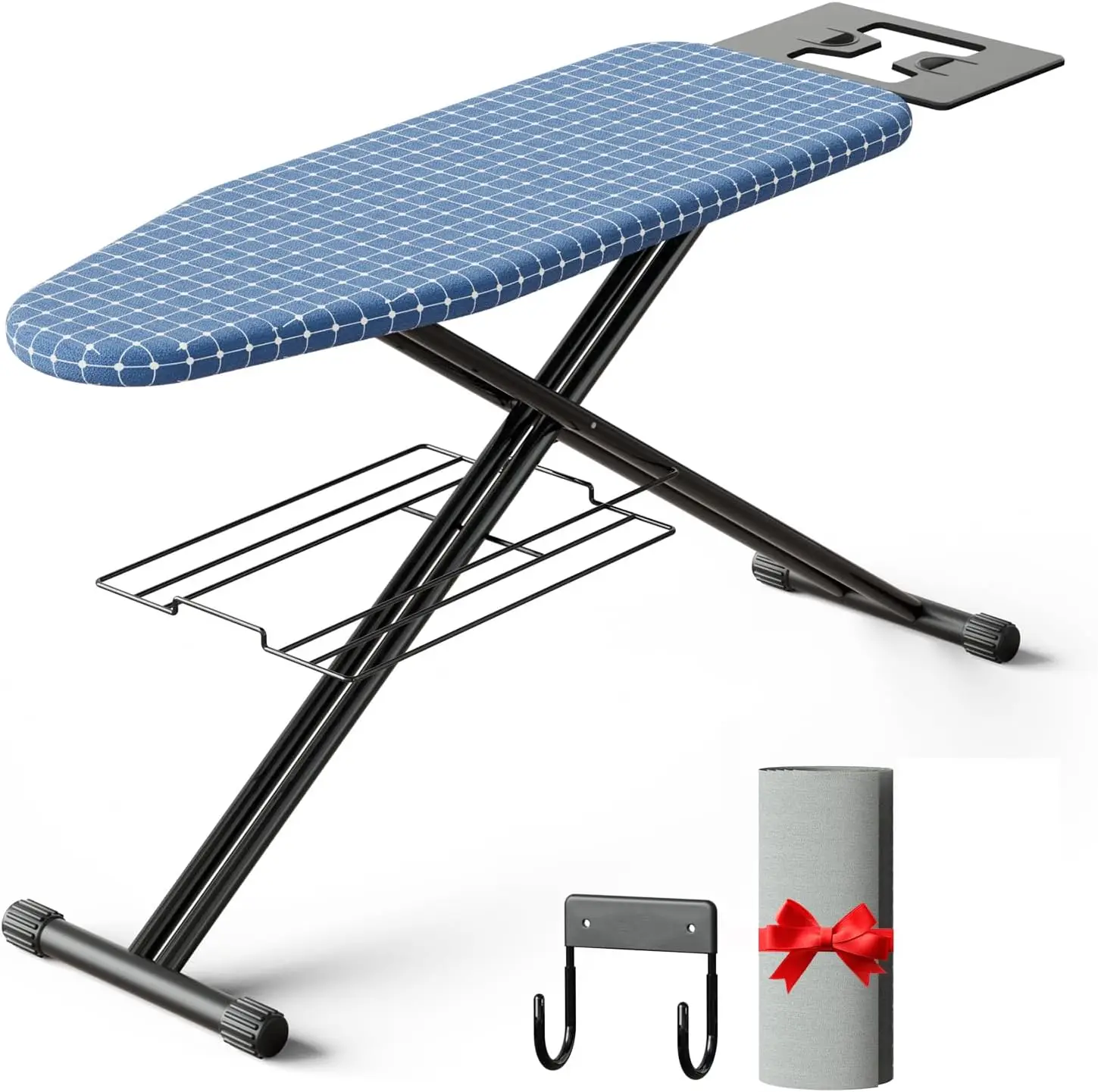 

Foldable Ironing Board with Adjustable Height, Heat-Resistant Cover, and Iron Rest for Easy Storage