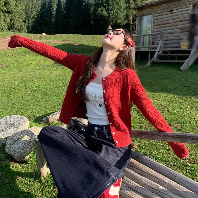 أوائل الخريف س الرقبة المرأة سترة مشغولة من الصوف Vintage سترة بلون الترفيه موضة الخريف المرأة معطف علوي