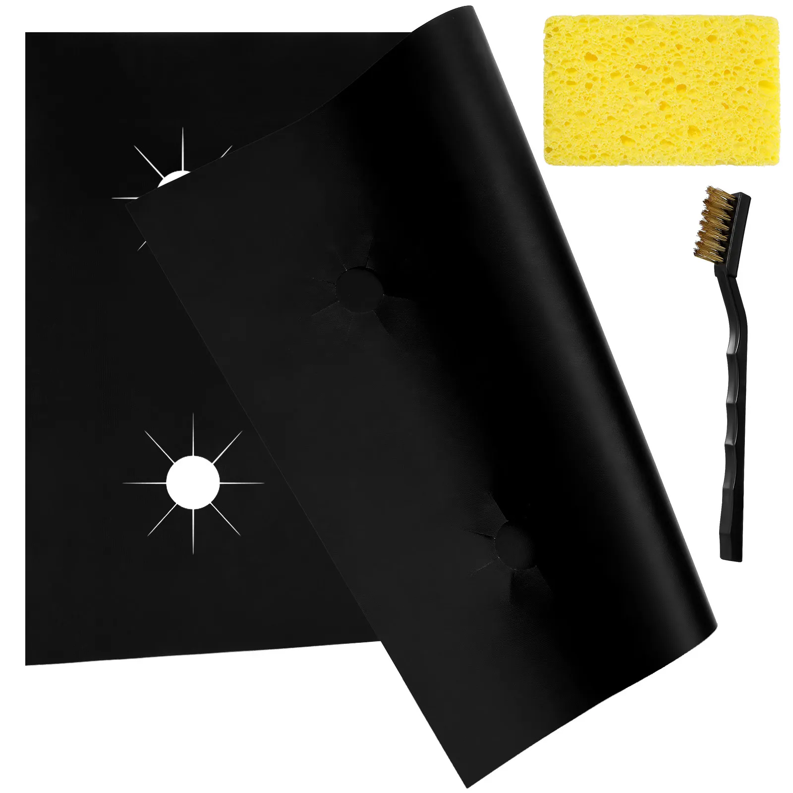 1Set Gas Stove Protector Cover Premium Reusable Stove Top Liner Mat for Kitchen Gas Burner Cleaning Brush Included Oil Proof