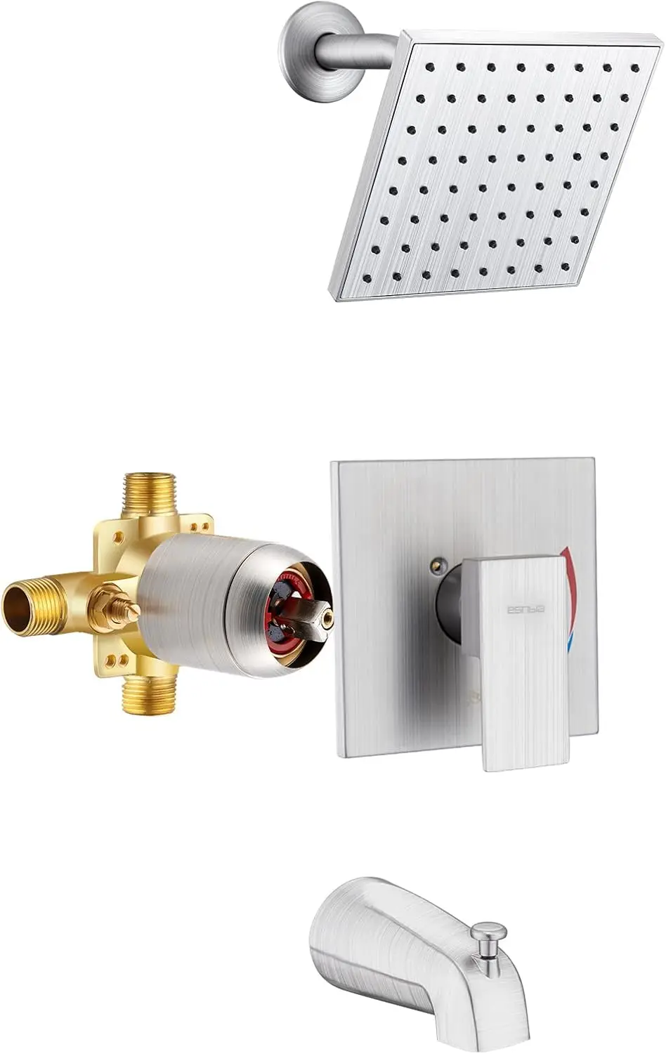 

Tub and Shower Faucet Set with 6-Inch Rain Shower Head, Single-Handle Trim Kit, Brushed Nickel