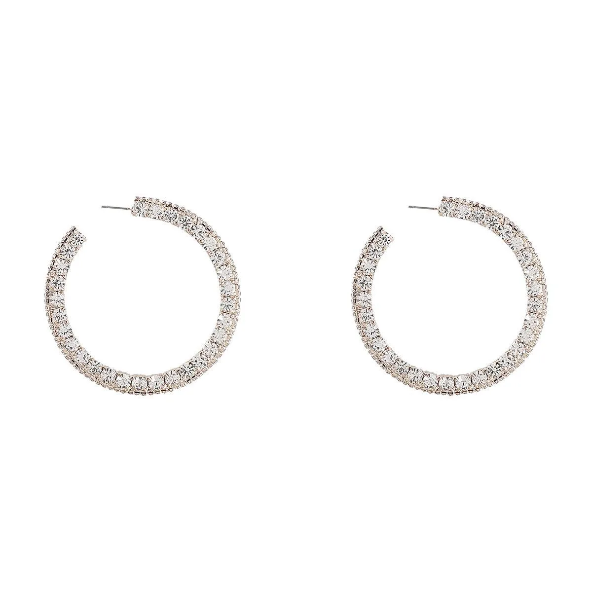 Large Circle Rhinestones Hoop Earrings Clear Crystal Bridal Wedding Earrings for Women