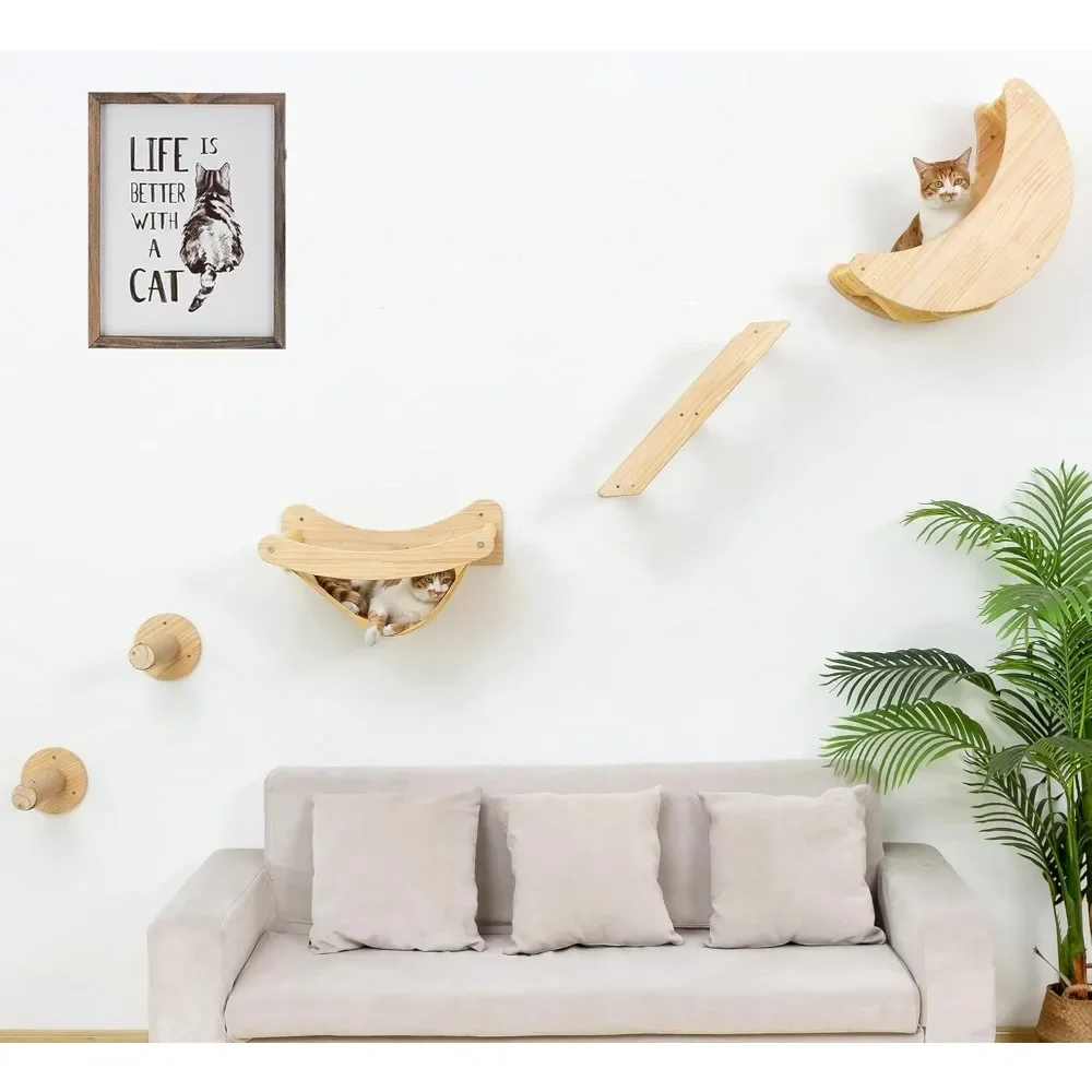 

Wall Mounted Cat Shelves and Perches: Stylish Wooden Cat Hammocks for Large Cats with Climbing Steps