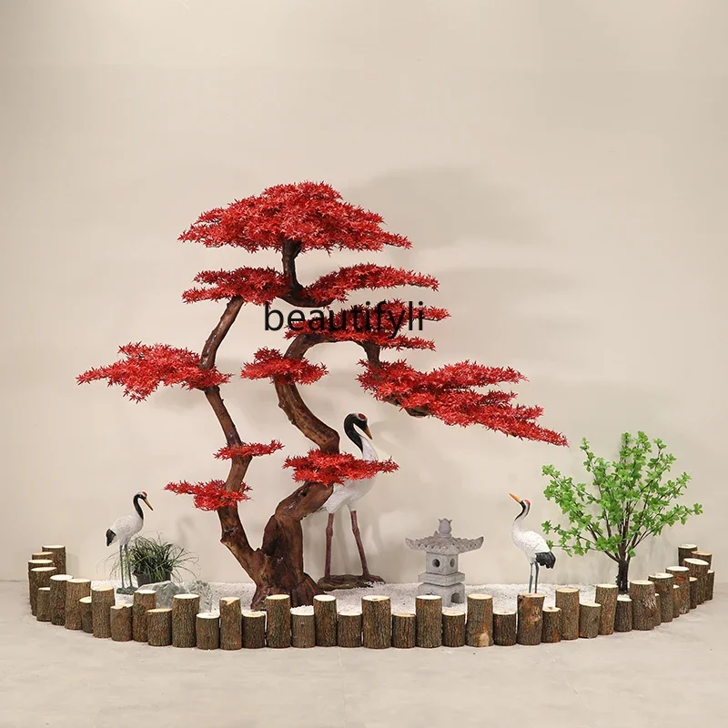 New Chinese Style Red Maple Simulation Maple Tree Welcome Pine Mall Hotel Large Fake Trees