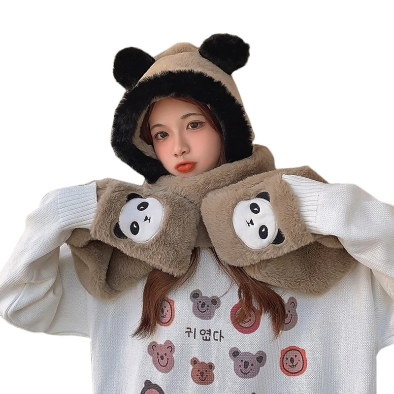 

Windproof Scarf Panda Women Fashion Plush Thick Plush Hat Ladies Winter Warm Gloves Scarf One-piece Hats Outdoor Cycling N58F