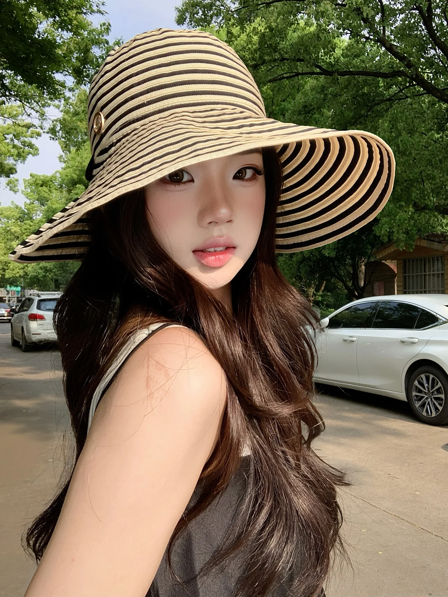 Summer Beach Straw Hat Women's Large Brim Fisherman Cap Breathable Sunshade Sun Hat Lightweight Retro Style round Top Cap